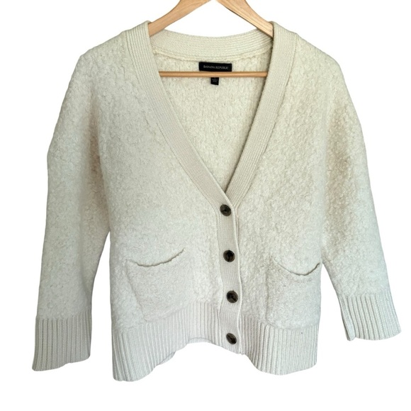 Banana Republic Women Size LP Alpaca & Wool Cream Cardigan Quiet Luxury - Picture 2 of 11